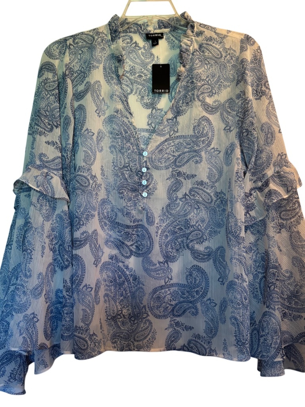 Women’s Torrid Paisley Print Bell Sleeve Blouse Sz 1 NWT